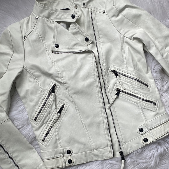 👽[ Apperloth ] White Zipper Motorcycle Jacket - Picture 8 of 14